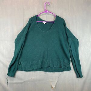 Lucky Brand Knit Sweater Women L Teal Cotton Blend Relaxed Fit Drop Shoulder Coz